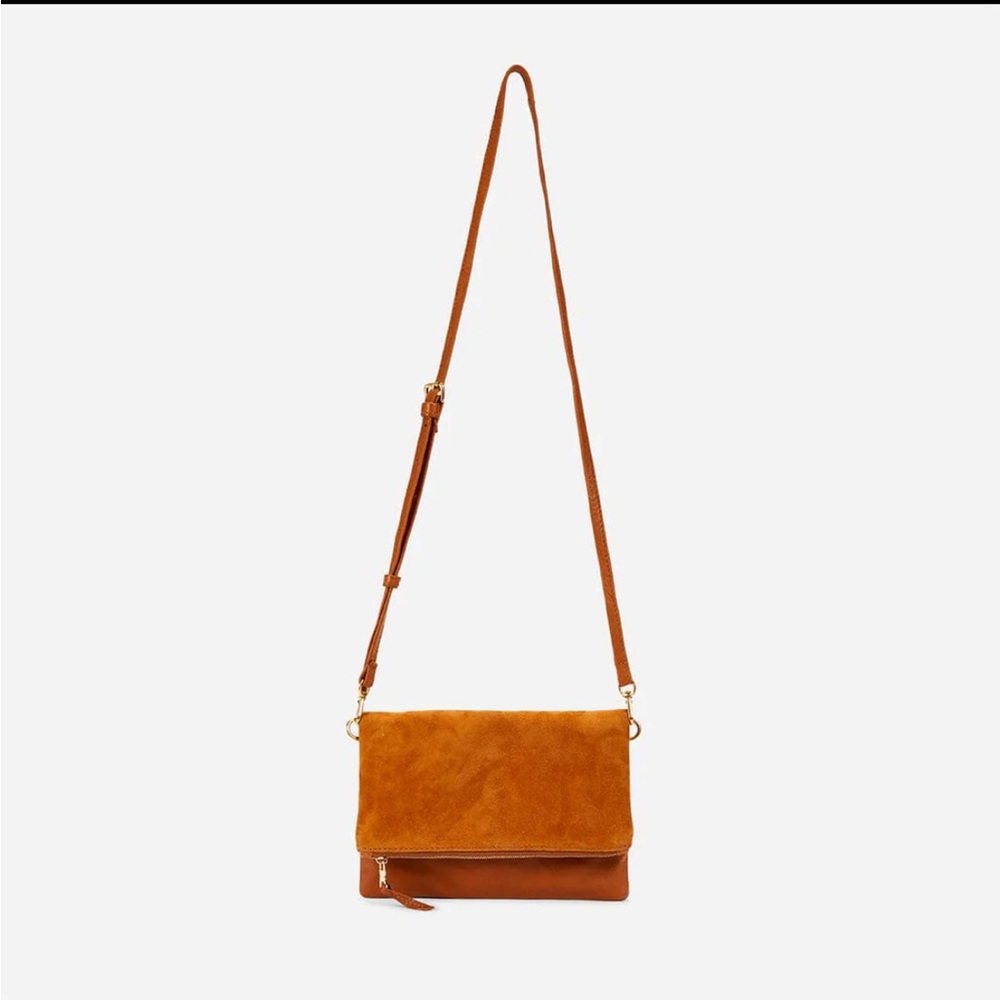 Tan Crossbody Bag with Adjustable Strap and Fold-Over Flap